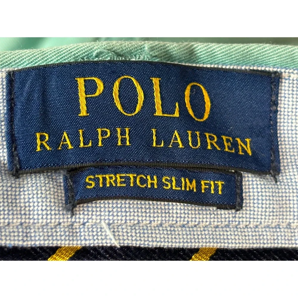 Men's Polo Ralph Lauren Chino Shorts Sz 38 Blue Green Color Flat Front Slim Fit